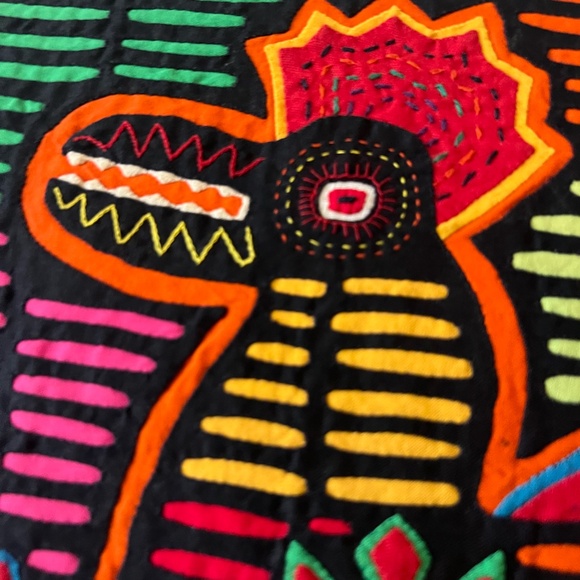 Vintage 70s Mola art textile from the Guna features a large dragon or a lizard - Picture 3 of 8